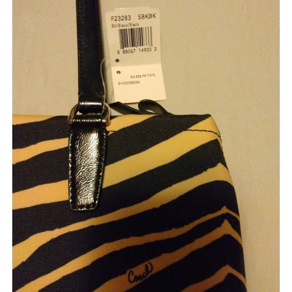Coach Zebra Print Canvas Tote Purse K1380-F23283 Black and Tan - Picture 8 of 13